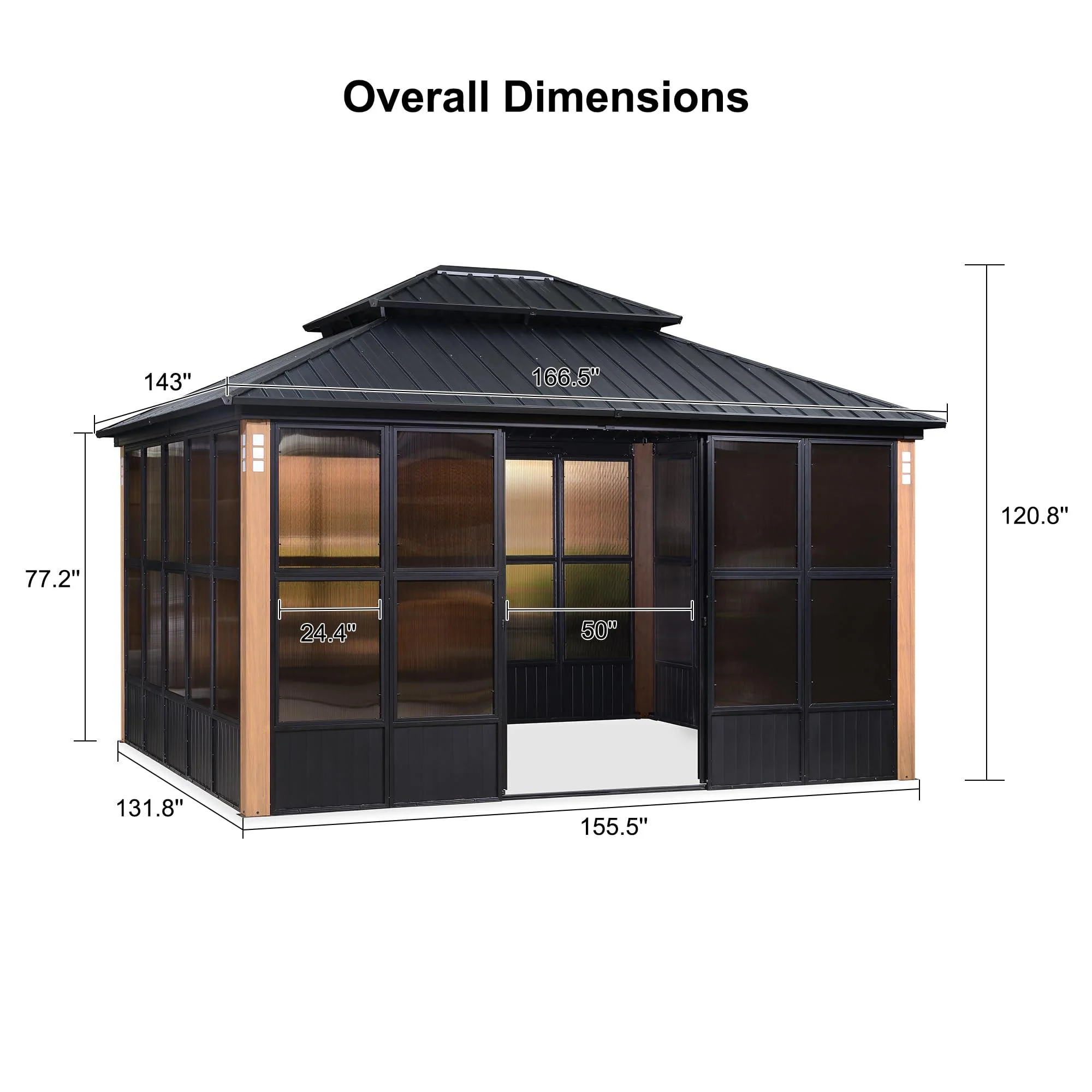 PURPLE LEAF Sunroom Hardtop Gazebo Solarium Wood Grain  Galvanized Steel Double Roof All-Weather Aluminum Outdoor Screen House - Image 13