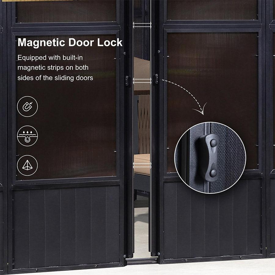 PURPLE LEAF Sunroom Hardtop Gazebo Solarium Wood Grain  Galvanized Steel Double Roof All-Weather Aluminum Outdoor Screen House - Image 16