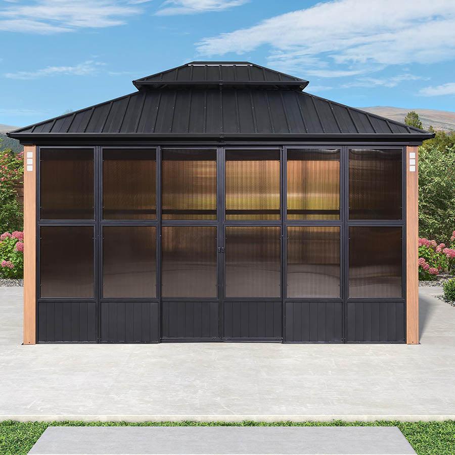 PURPLE LEAF Sunroom Hardtop Gazebo Solarium Wood Grain  Galvanized Steel Double Roof All-Weather Aluminum Outdoor Screen House - Image 19