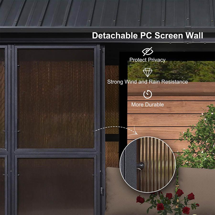 PURPLE LEAF Sunroom Hardtop Gazebo Solarium Wood Grain  Galvanized Steel Double Roof All-Weather Aluminum Outdoor Screen House - Image 22