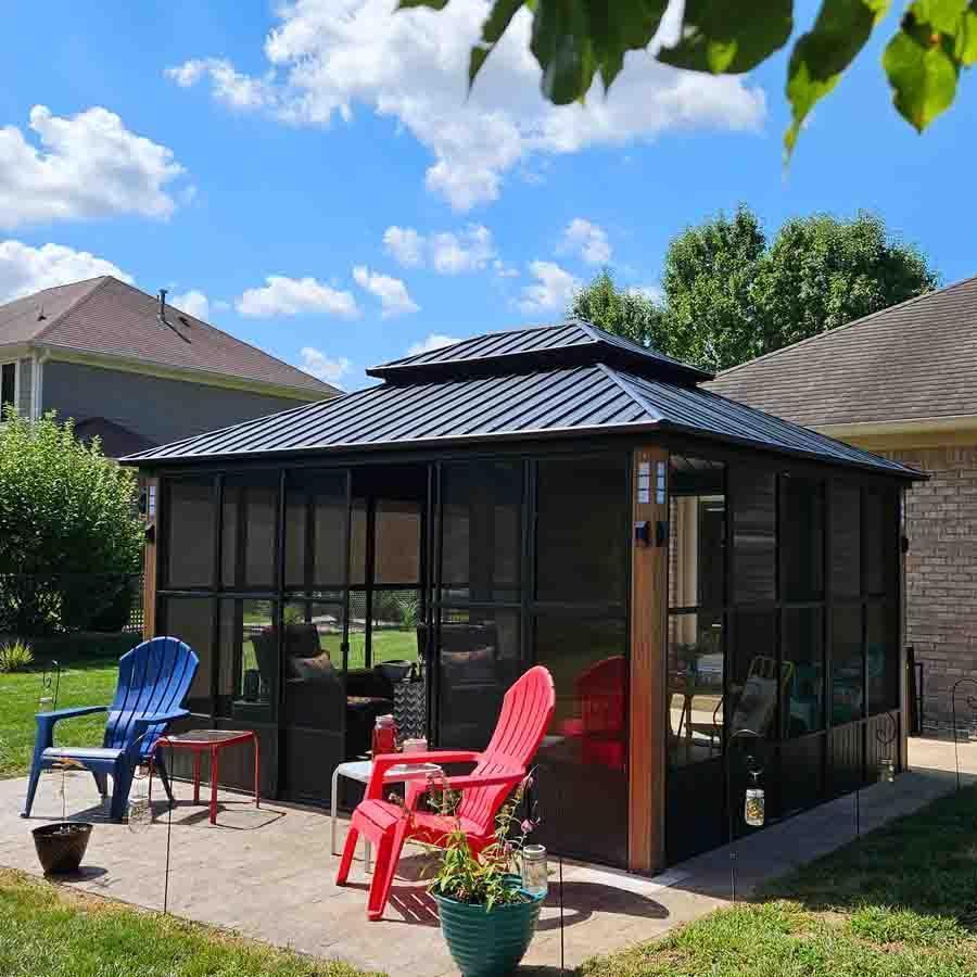 PURPLE LEAF Sunroom Hardtop Gazebo Solarium Wood Grain  Galvanized Steel Double Roof All-Weather Aluminum Outdoor Screen House - Image 3