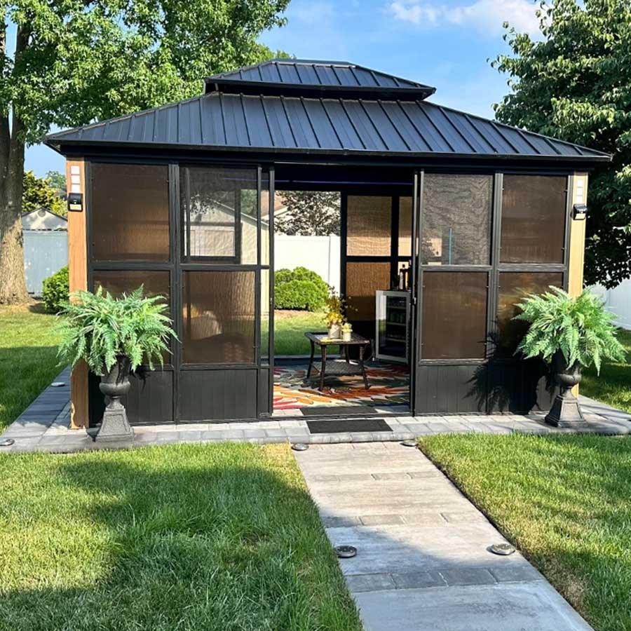 PURPLE LEAF Sunroom Hardtop Gazebo Solarium Wood Grain  Galvanized Steel Double Roof All-Weather Aluminum Outdoor Screen House - Image 33