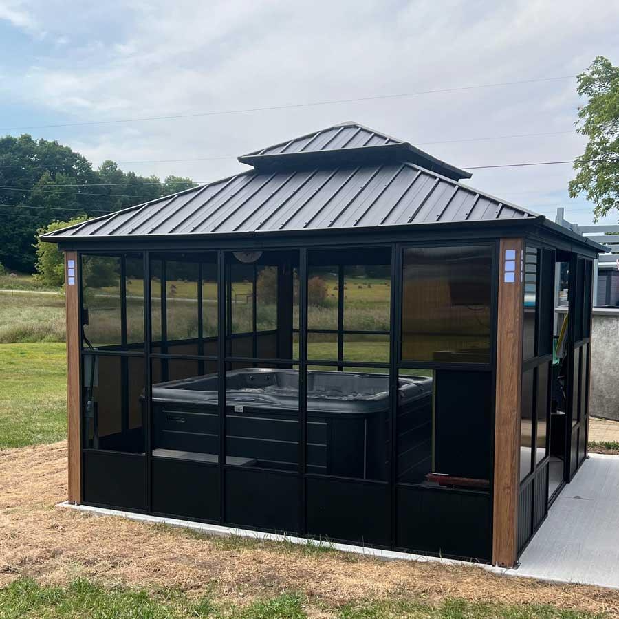 PURPLE LEAF Sunroom Hardtop Gazebo Solarium Wood Grain  Galvanized Steel Double Roof All-Weather Aluminum Outdoor Screen House - Image 35