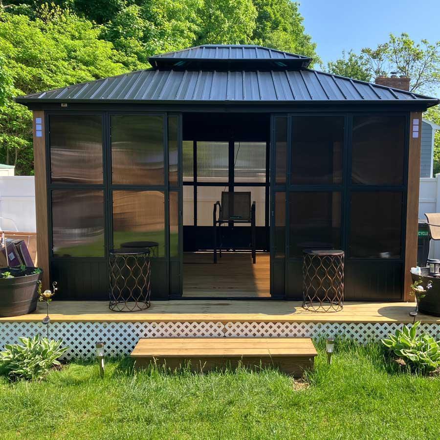 PURPLE LEAF Sunroom Hardtop Gazebo Solarium Wood Grain  Galvanized Steel Double Roof All-Weather Aluminum Outdoor Screen House - Image 36