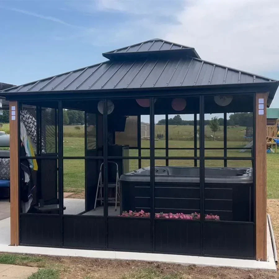 PURPLE LEAF Sunroom Hardtop Gazebo Solarium Wood Grain  Galvanized Steel Double Roof All-Weather Aluminum Outdoor Screen House - Image 40