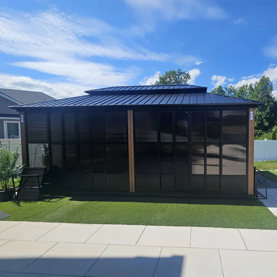 PURPLE LEAF Sunroom Hardtop Gazebo Solarium Wood Grain  Galvanized Steel Double Roof All-Weather Aluminum Outdoor Screen House - Image 50