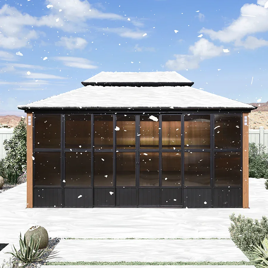 PURPLE LEAF Sunroom Hardtop Gazebo Solarium Wood Grain  Galvanized Steel Double Roof All-Weather Aluminum Outdoor Screen House - Image 53
