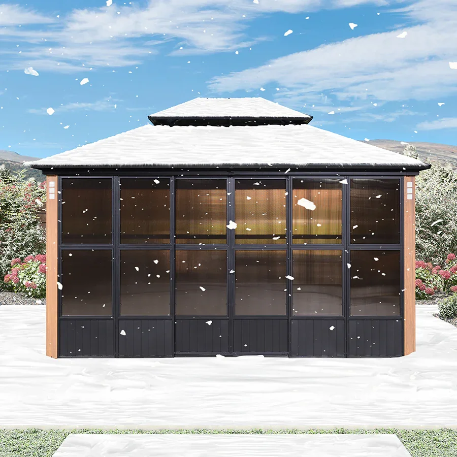 PURPLE LEAF Sunroom Hardtop Gazebo Solarium Wood Grain  Galvanized Steel Double Roof All-Weather Aluminum Outdoor Screen House - Image 54