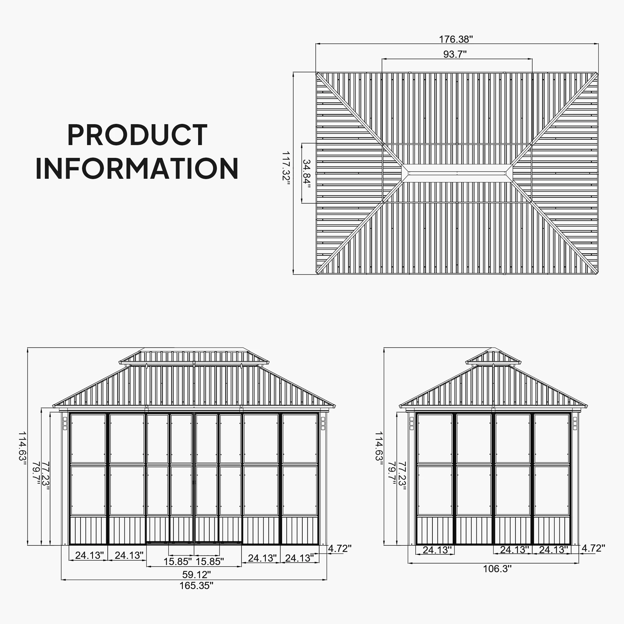 PURPLE LEAF Sunroom Hardtop Gazebo Solarium Wood Grain  Galvanized Steel Double Roof All-Weather Aluminum Outdoor Screen House - Image 61