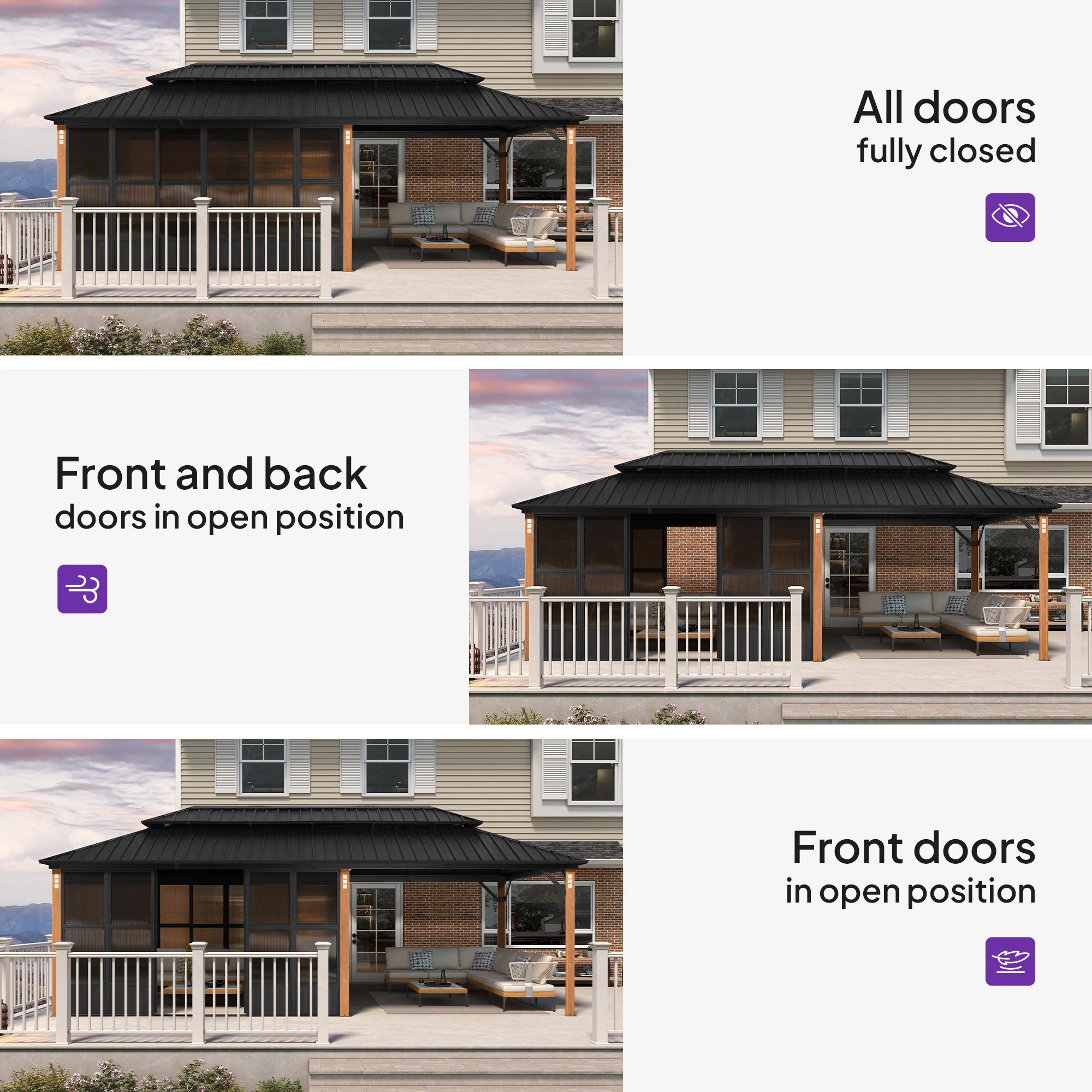 PURPLE LEAF Sunroom Hardtop Gazebo Solarium Wood Grain  Galvanized Steel Double Roof All-Weather Aluminum Outdoor Screen House - Image 75
