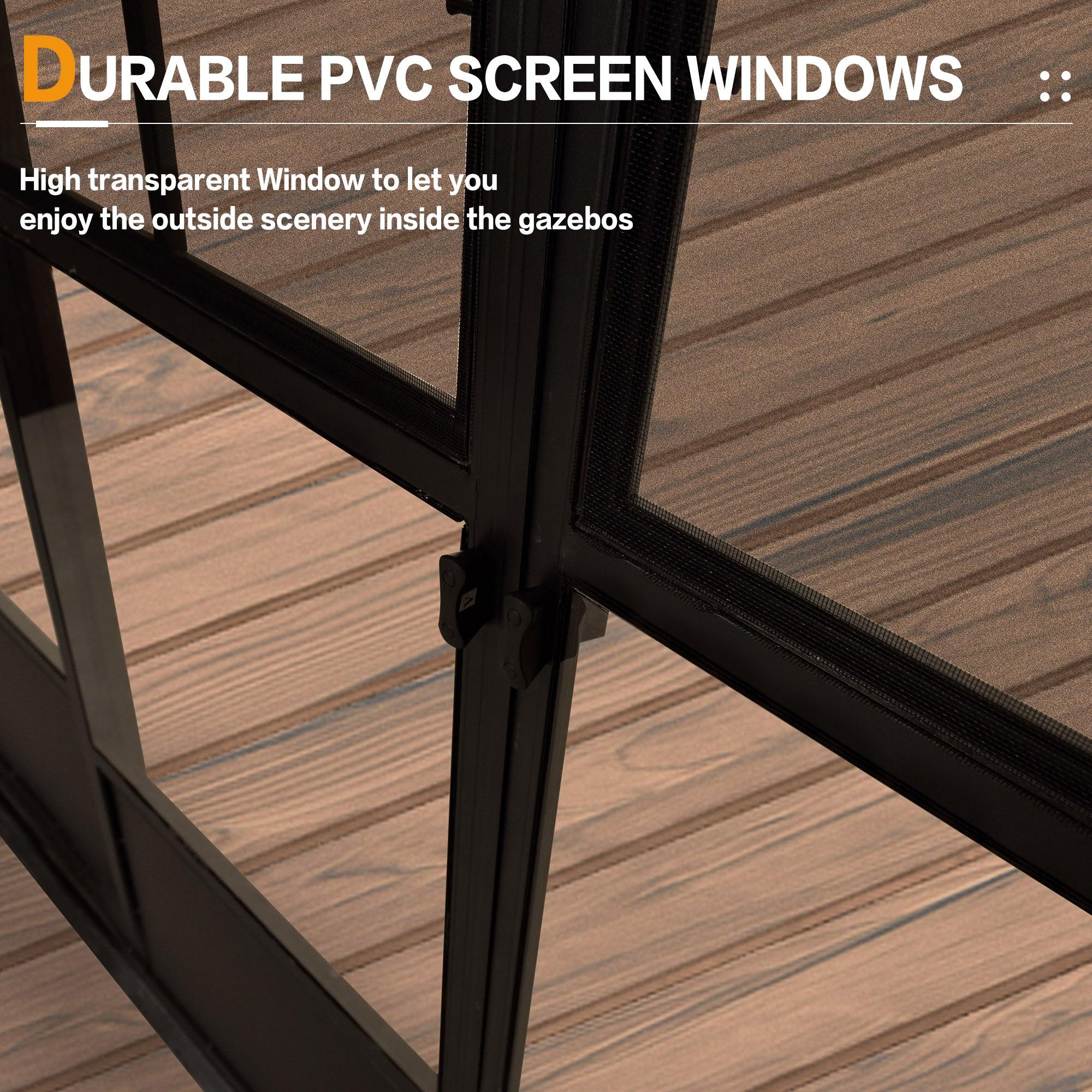 PURPLE LEAF Sunroom Hardtop Gazebo Solarium Wood Grain  Galvanized Steel Double Roof All-Weather Aluminum Outdoor Screen House - Image 8