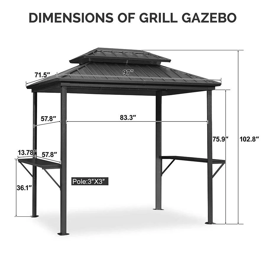 PURPLE LEAF Hardtop Grill Gazebo for Patio Bronze Permanent Metal Roof Outside Sun Shade Outdoor BBQ Canopy - Image 15