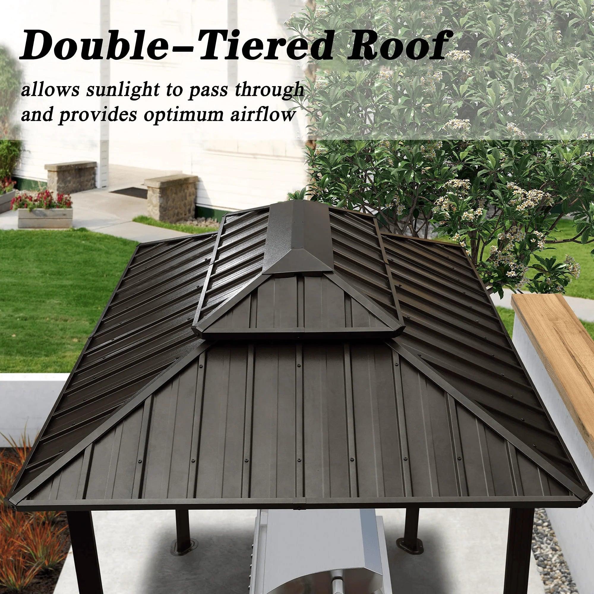 PURPLE LEAF Hardtop Grill Gazebo for Patio Bronze Permanent Metal Roof Outside Sun Shade Outdoor BBQ Canopy - Image 22