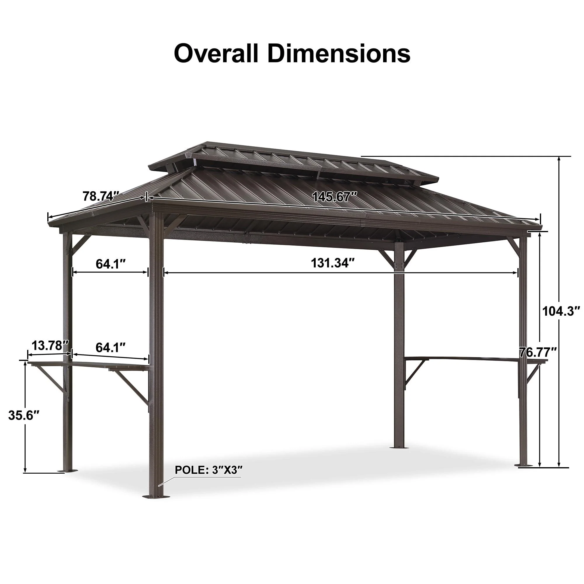PURPLE LEAF Hardtop Grill Gazebo for Patio Bronze Permanent Metal Roof Outside Sun Shade Outdoor BBQ Canopy - Image 25