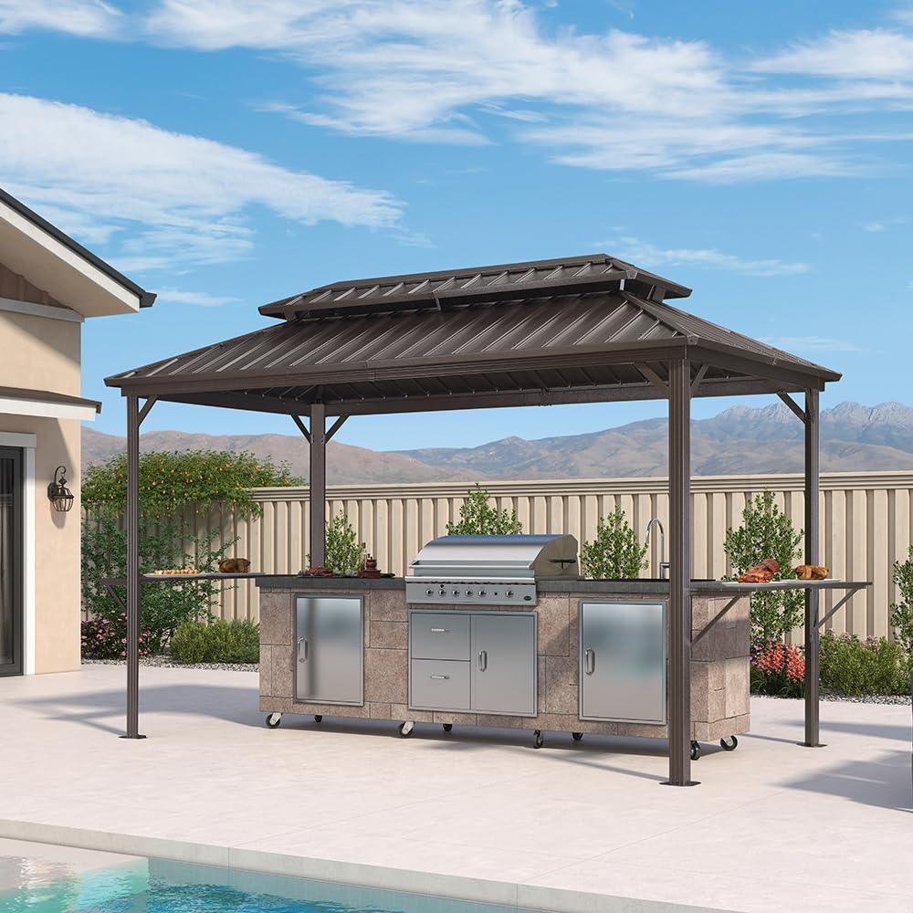 PURPLE LEAF Hardtop Grill Gazebo for Patio Bronze Permanent Metal Roof Outside Sun Shade Outdoor BBQ Canopy - Image 26
