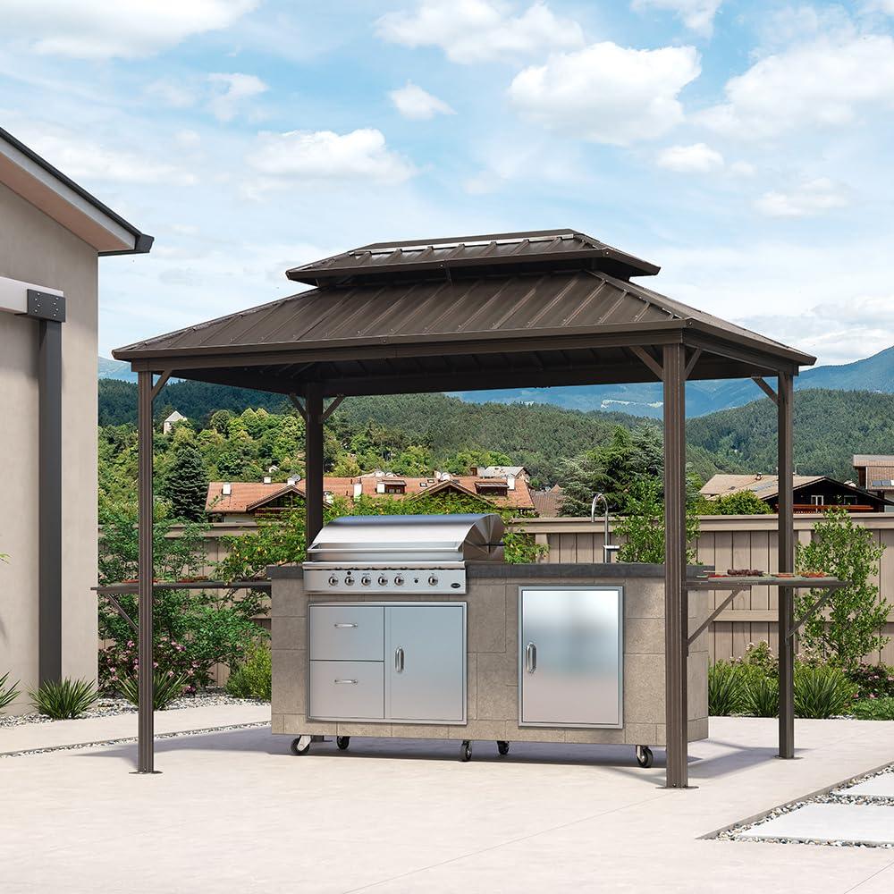 PURPLE LEAF Hardtop Grill Gazebo for Patio Bronze Permanent Metal Roof Outside Sun Shade Outdoor BBQ Canopy - Image 31