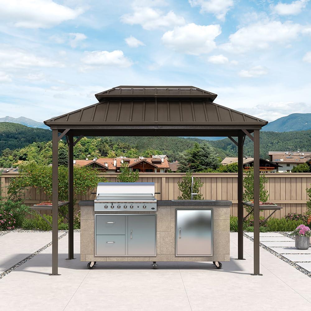 PURPLE LEAF Hardtop Grill Gazebo for Patio Bronze Permanent Metal Roof Outside Sun Shade Outdoor BBQ Canopy - Image 33