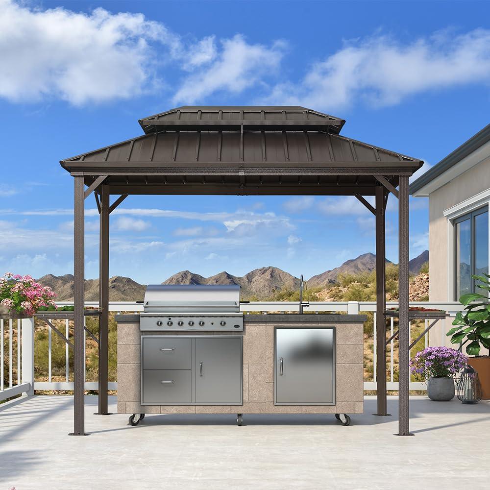 PURPLE LEAF Hardtop Grill Gazebo for Patio Bronze Permanent Metal Roof Outside Sun Shade Outdoor BBQ Canopy - Image 34