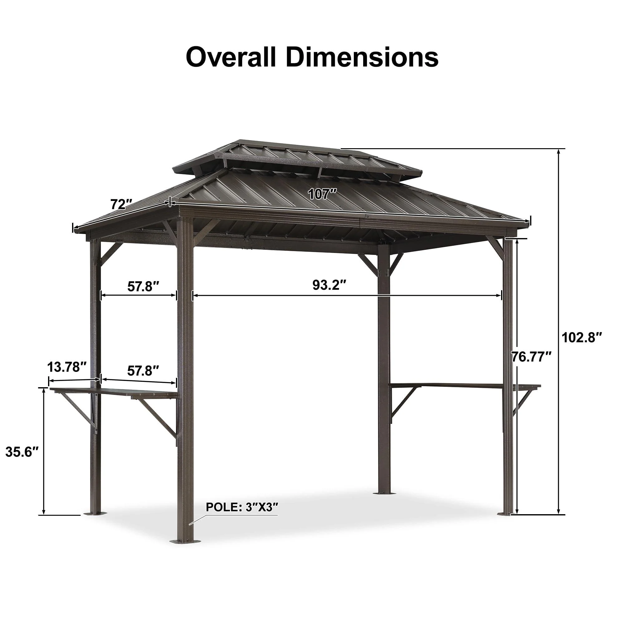 PURPLE LEAF Hardtop Grill Gazebo for Patio Bronze Permanent Metal Roof Outside Sun Shade Outdoor BBQ Canopy - Image 35