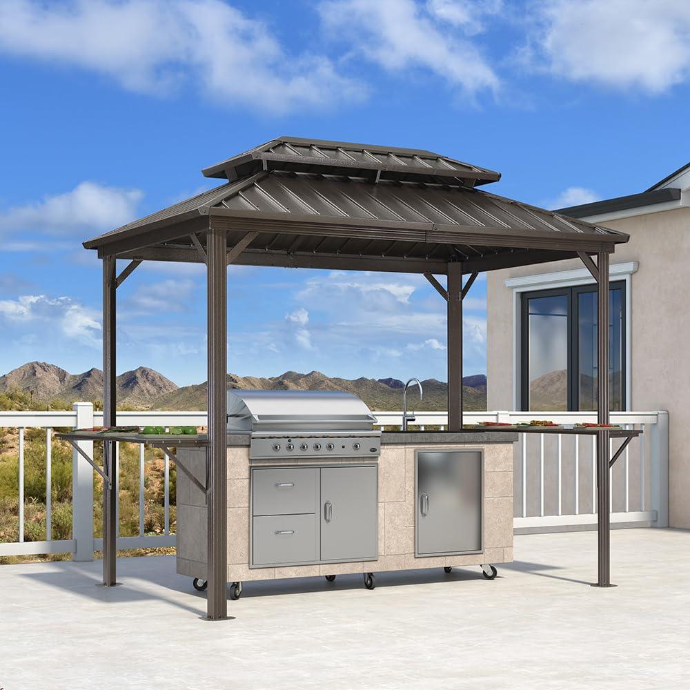 PURPLE LEAF Hardtop Grill Gazebo for Patio Bronze Permanent Metal Roof Outside Sun Shade Outdoor BBQ Canopy - Image 36