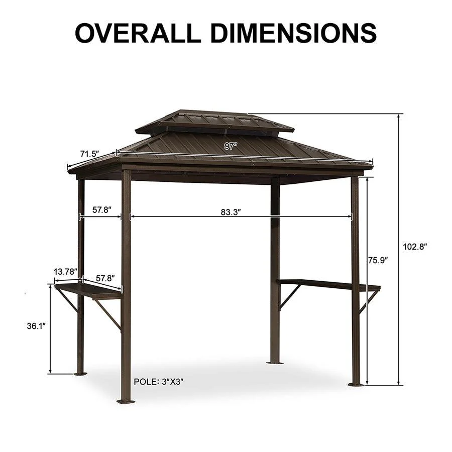 PURPLE LEAF Hardtop Grill Gazebo for Patio Bronze Permanent Metal Roof Outside Sun Shade Outdoor BBQ Canopy - Image 43