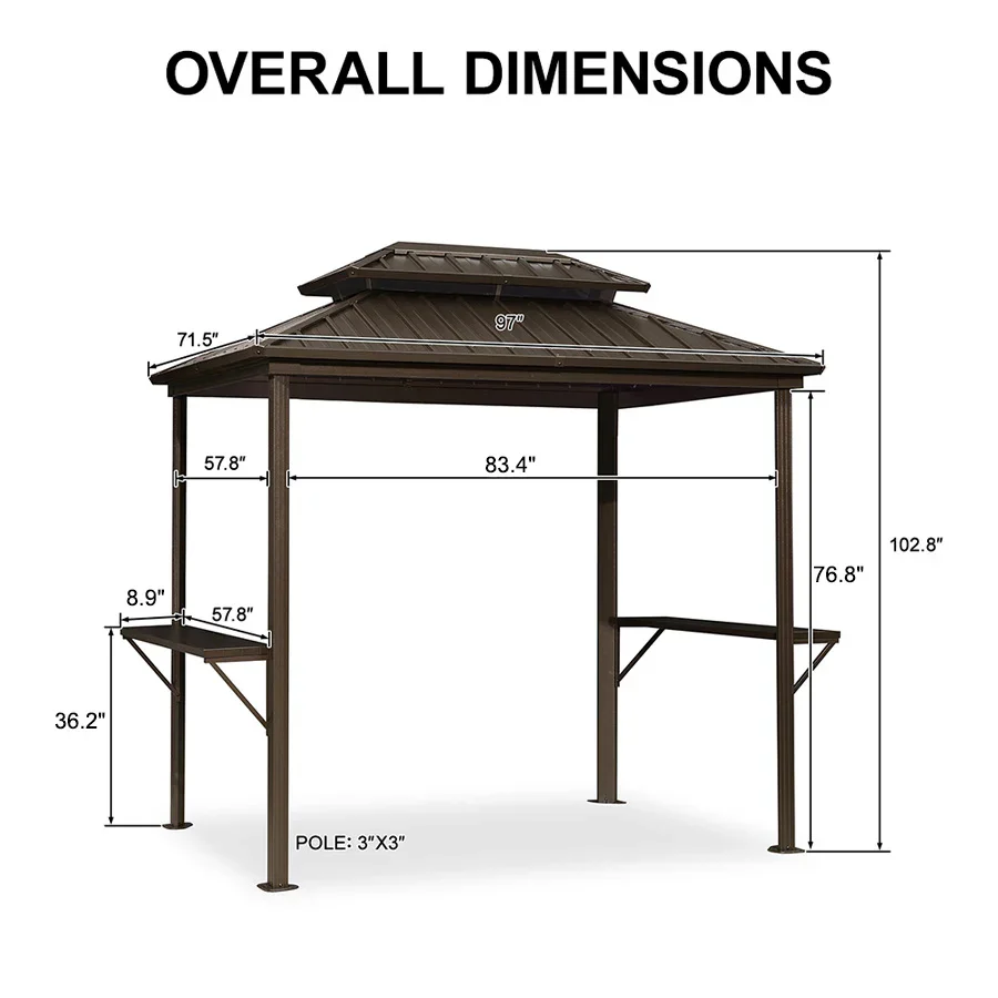 PURPLE LEAF Hardtop Grill Gazebo for Patio Bronze Permanent Metal Roof Outside Sun Shade Outdoor BBQ Canopy - Image 53