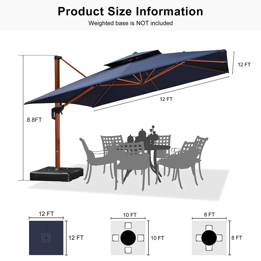 PURPLE LEAF 9 x 12 / 10 x 13 ft Rectangular Patio Umbrella Aluminum Cantilever Umbrella in Wood Color - Image 127