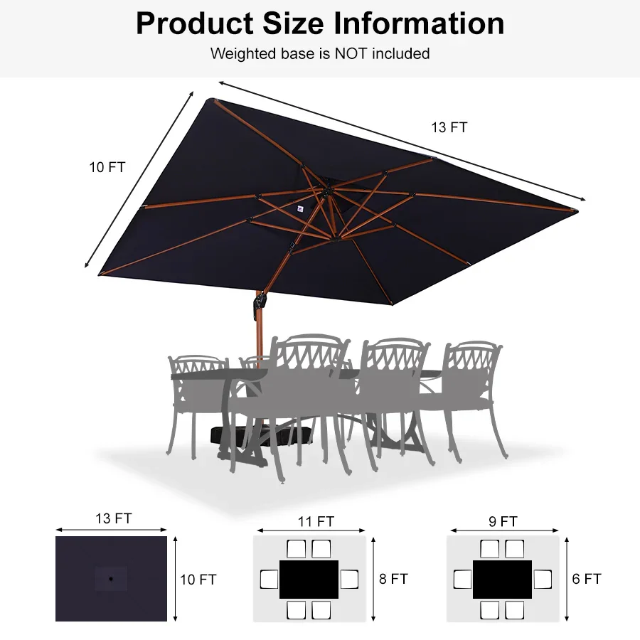 PURPLE LEAF 9 x 12 / 10 x 13 ft Rectangular Patio Umbrella Aluminum Cantilever Umbrella in Wood Color - Image 135