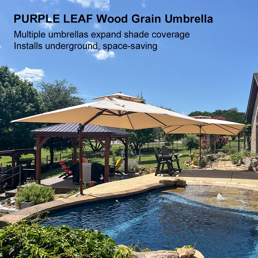 PURPLE LEAF 9 x 12 / 10 x 13 ft Rectangular Patio Umbrella Aluminum Cantilever Umbrella in Wood Color - Image 137