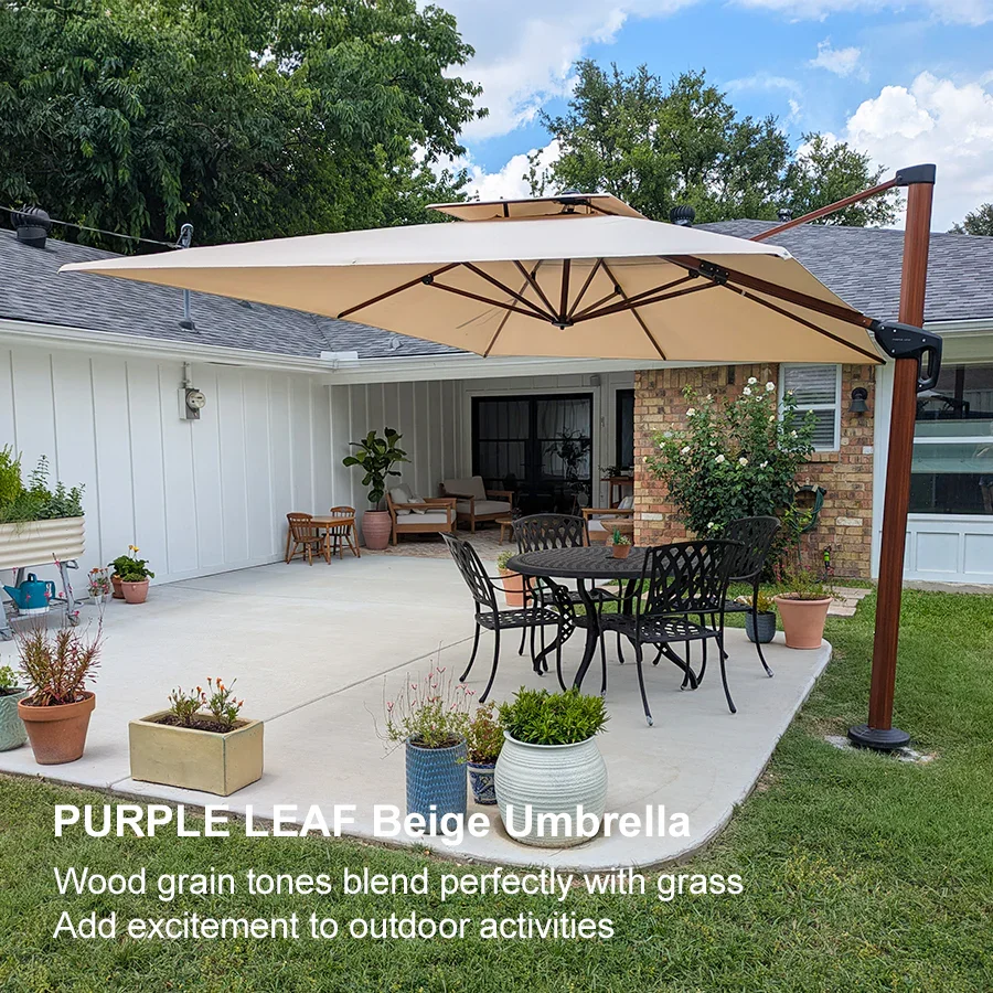 PURPLE LEAF 9 x 12 / 10 x 13 ft Rectangular Patio Umbrella Aluminum Cantilever Umbrella in Wood Color - Image 138