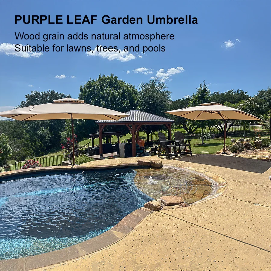 PURPLE LEAF 9 x 12 / 10 x 13 ft Rectangular Patio Umbrella Aluminum Cantilever Umbrella in Wood Color - Image 139