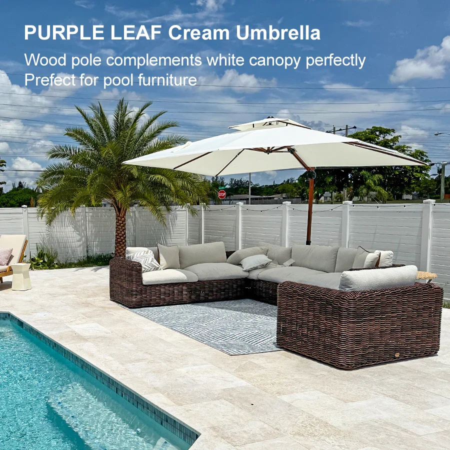 PURPLE LEAF 9 x 12 / 10 x 13 ft Rectangular Patio Umbrella Aluminum Cantilever Umbrella in Wood Color - Image 140