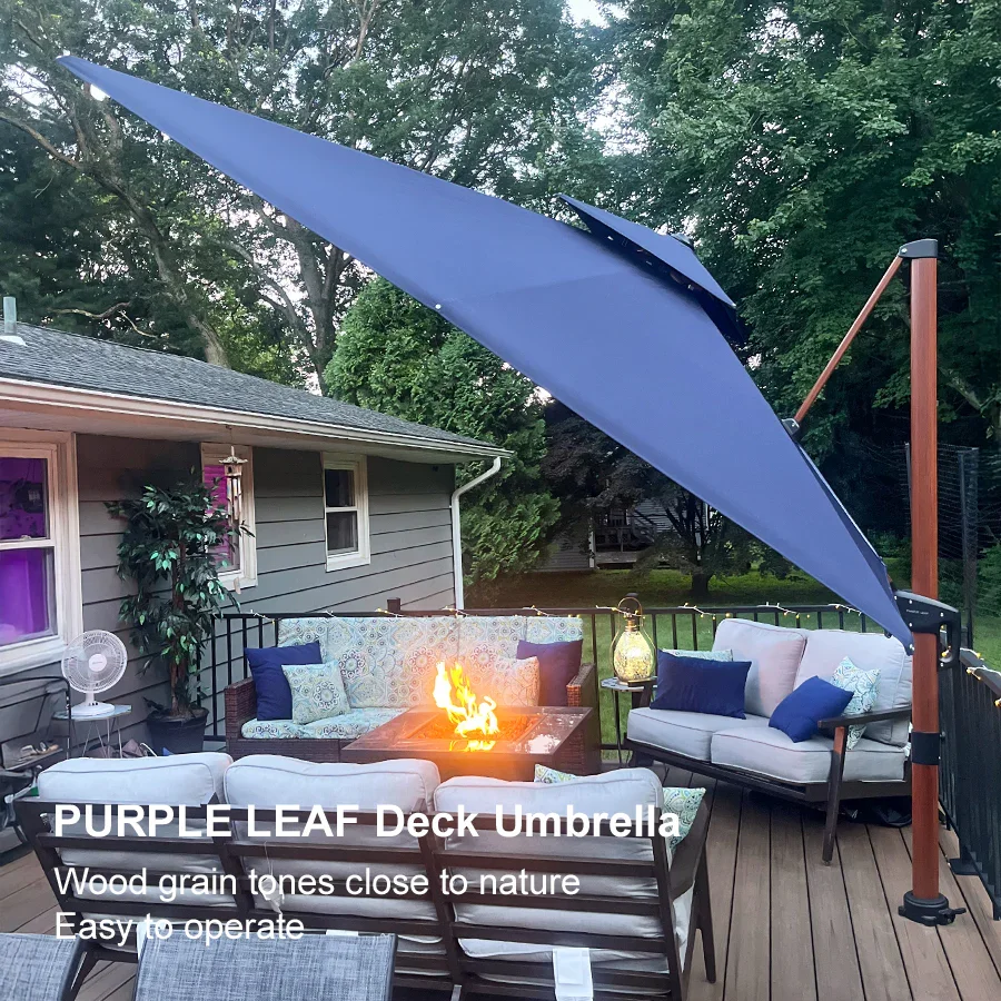 PURPLE LEAF 9 x 12 / 10 x 13 ft Rectangular Patio Umbrella Aluminum Cantilever Umbrella in Wood Color - Image 141
