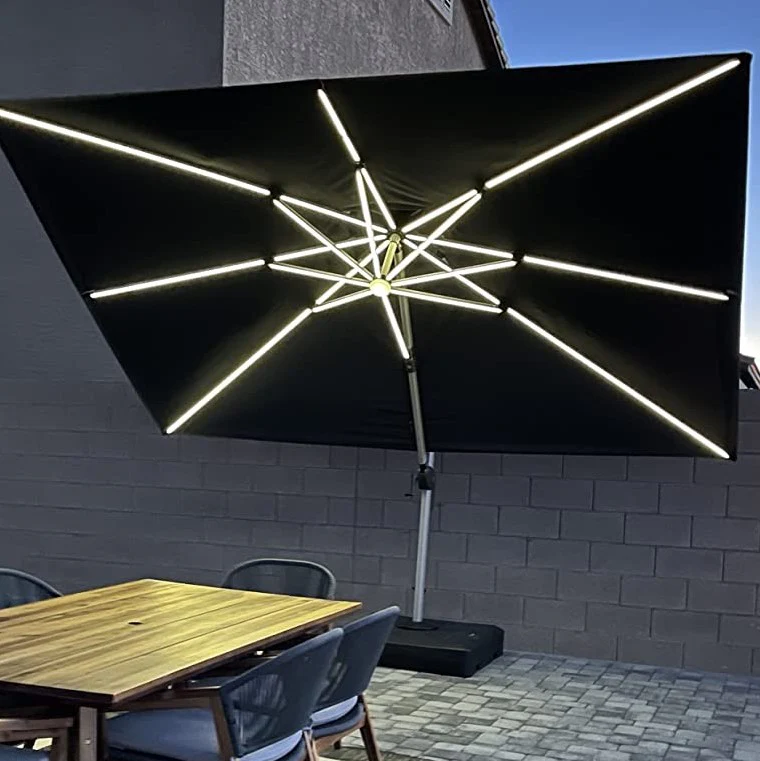 PURPLE LEAF Solar Powered Umbrella LED Rectangular Patio Umbrella with Lights - Image 13