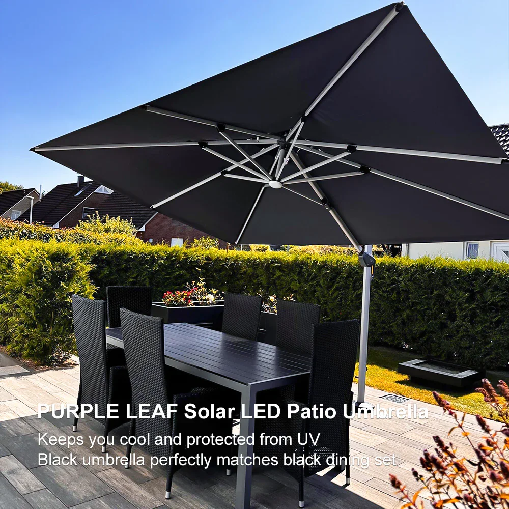 PURPLE LEAF Solar Powered Umbrella LED Rectangular Patio Umbrella with Lights - Image 135
