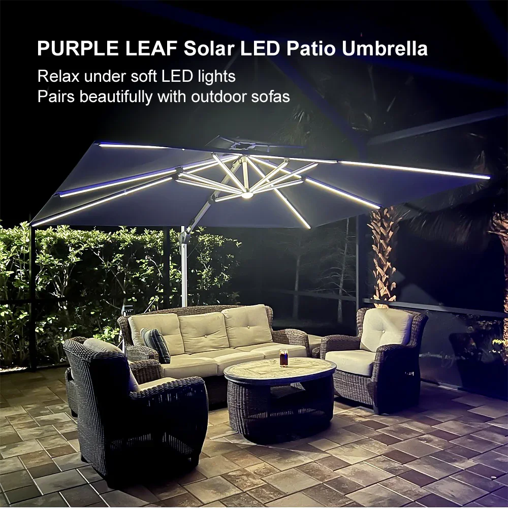 PURPLE LEAF Solar Powered Umbrella LED Rectangular Patio Umbrella with Lights - Image 136