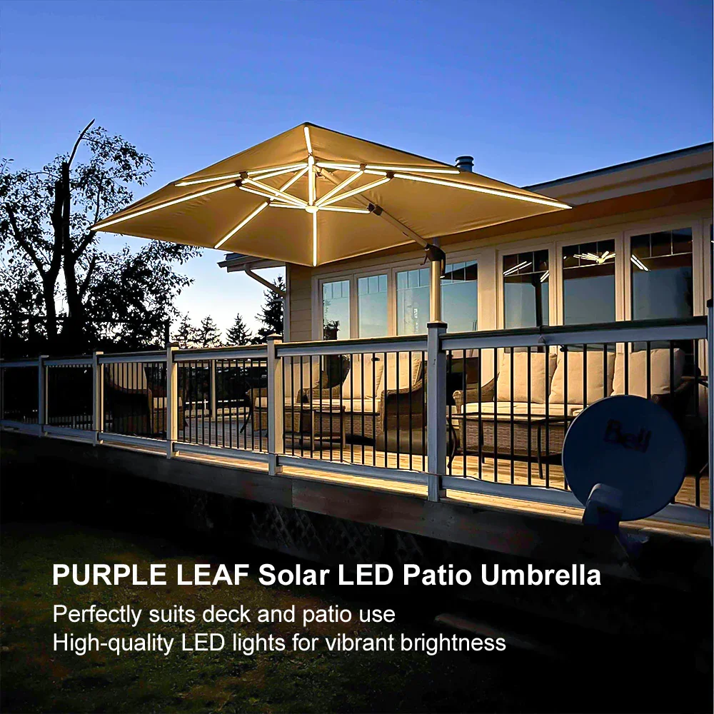 PURPLE LEAF Solar Powered Umbrella LED Rectangular Patio Umbrella with Lights - Image 137