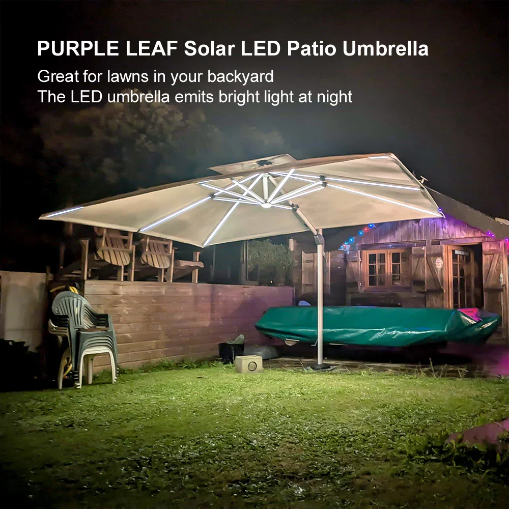PURPLE LEAF Solar Powered Umbrella LED Rectangular Patio Umbrella with Lights - Image 138