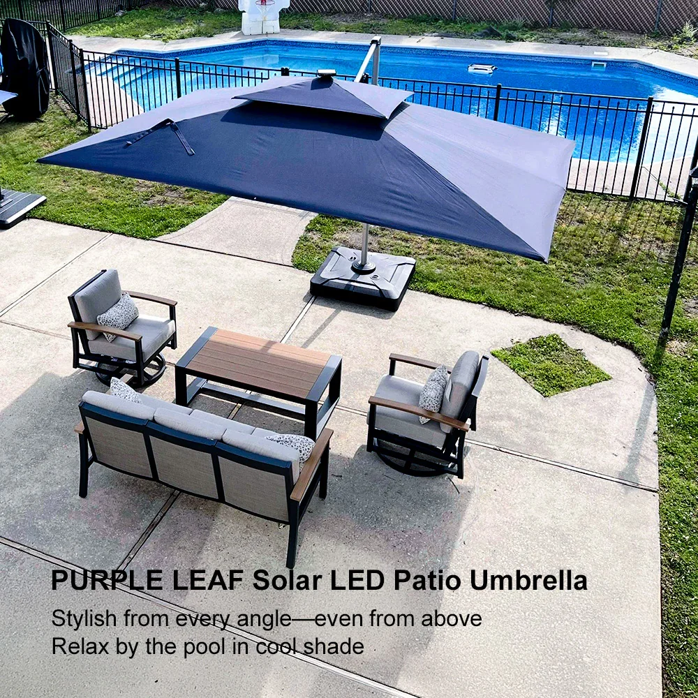 PURPLE LEAF Solar Powered Umbrella LED Rectangular Patio Umbrella with Lights - Image 139