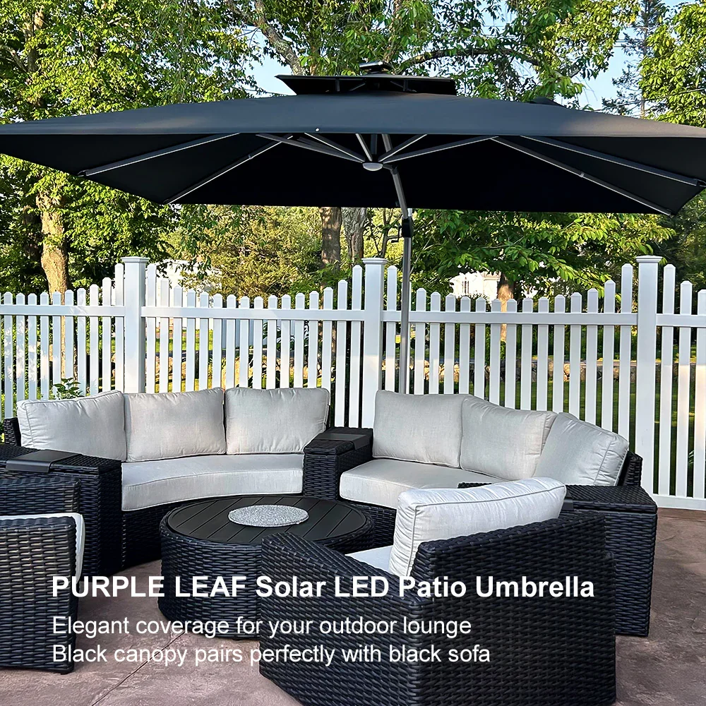 PURPLE LEAF Solar Powered Umbrella LED Rectangular Patio Umbrella with Lights - Image 140
