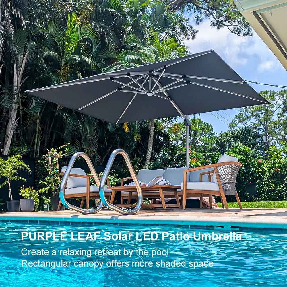 PURPLE LEAF Solar Powered Umbrella LED Rectangular Patio Umbrella with Lights - Image 141