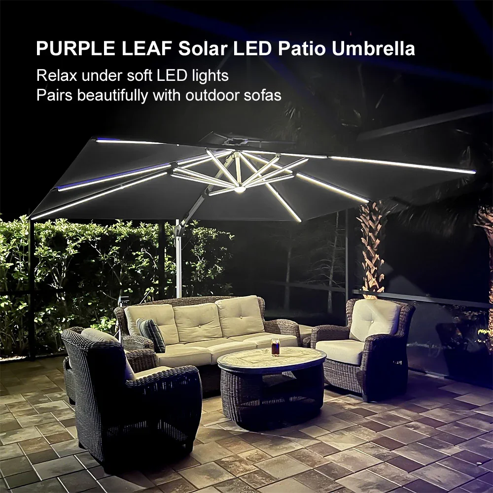PURPLE LEAF Solar Powered Umbrella LED Rectangular Patio Umbrella with Lights - Image 142