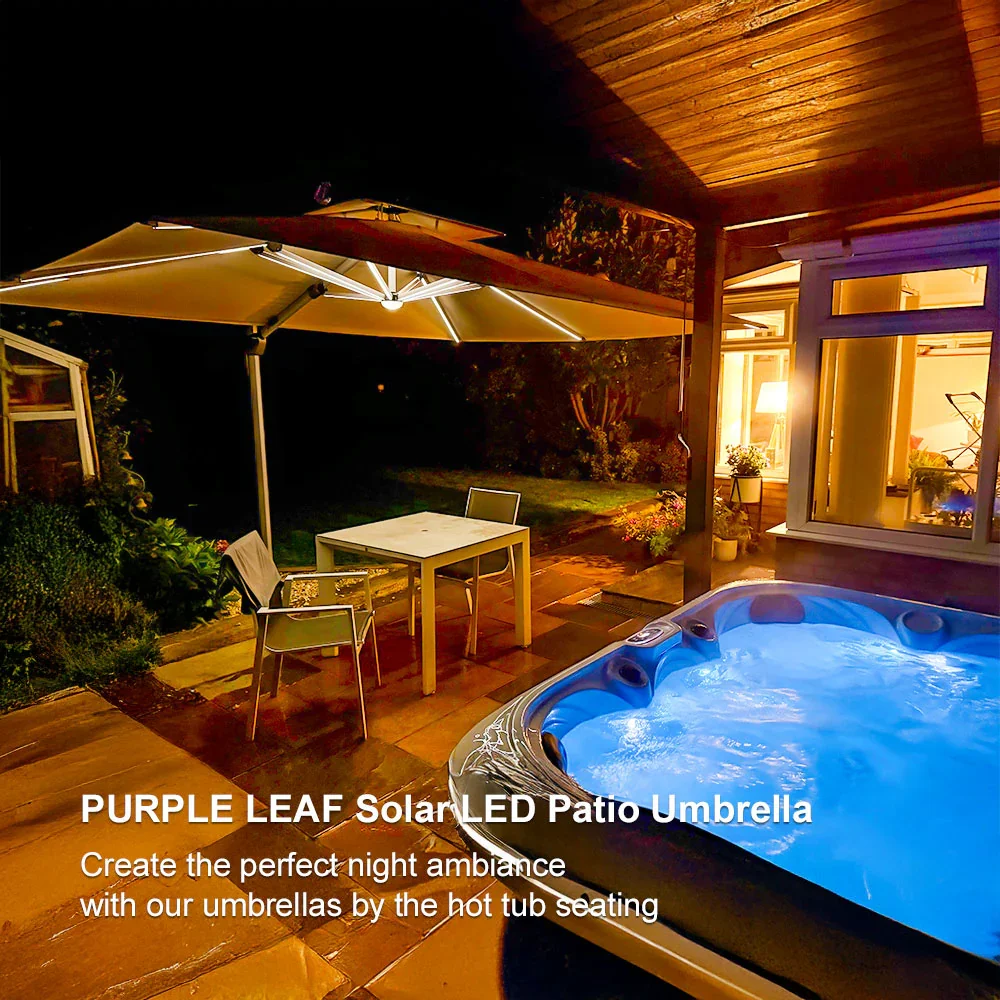 PURPLE LEAF Solar Powered Umbrella LED Rectangular Patio Umbrella with Lights - Image 145