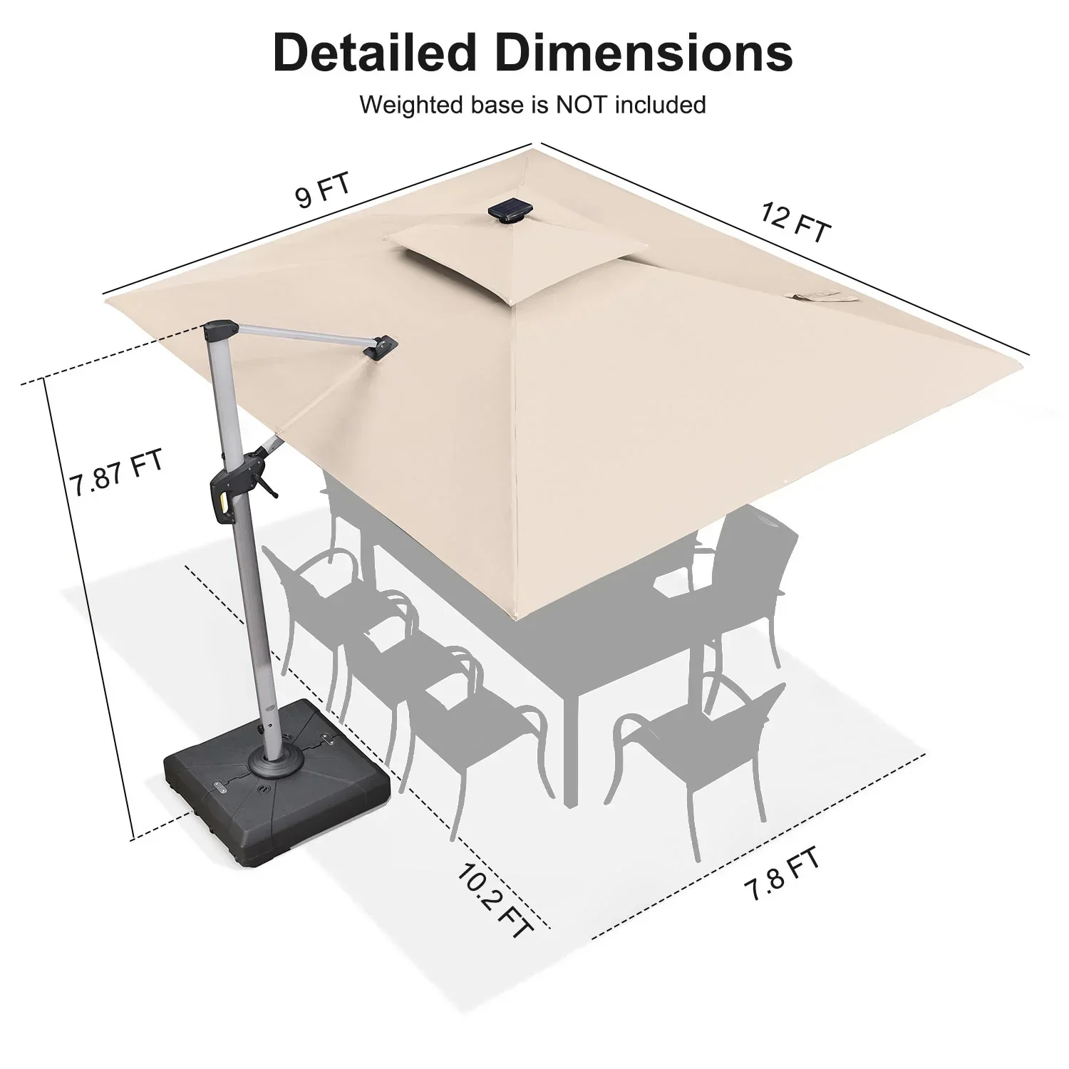 PURPLE LEAF Solar Powered Umbrella LED Rectangular Patio Umbrella with Lights - Image 147