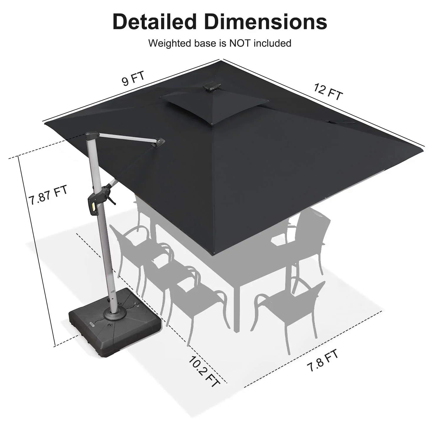 PURPLE LEAF Solar Powered Umbrella LED Rectangular Patio Umbrella with Lights - Image 148