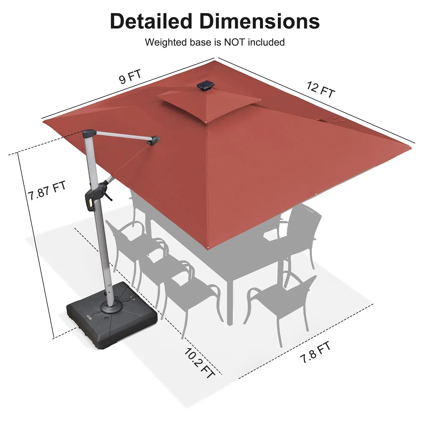 PURPLE LEAF Solar Powered Umbrella LED Rectangular Patio Umbrella with Lights - Image 149