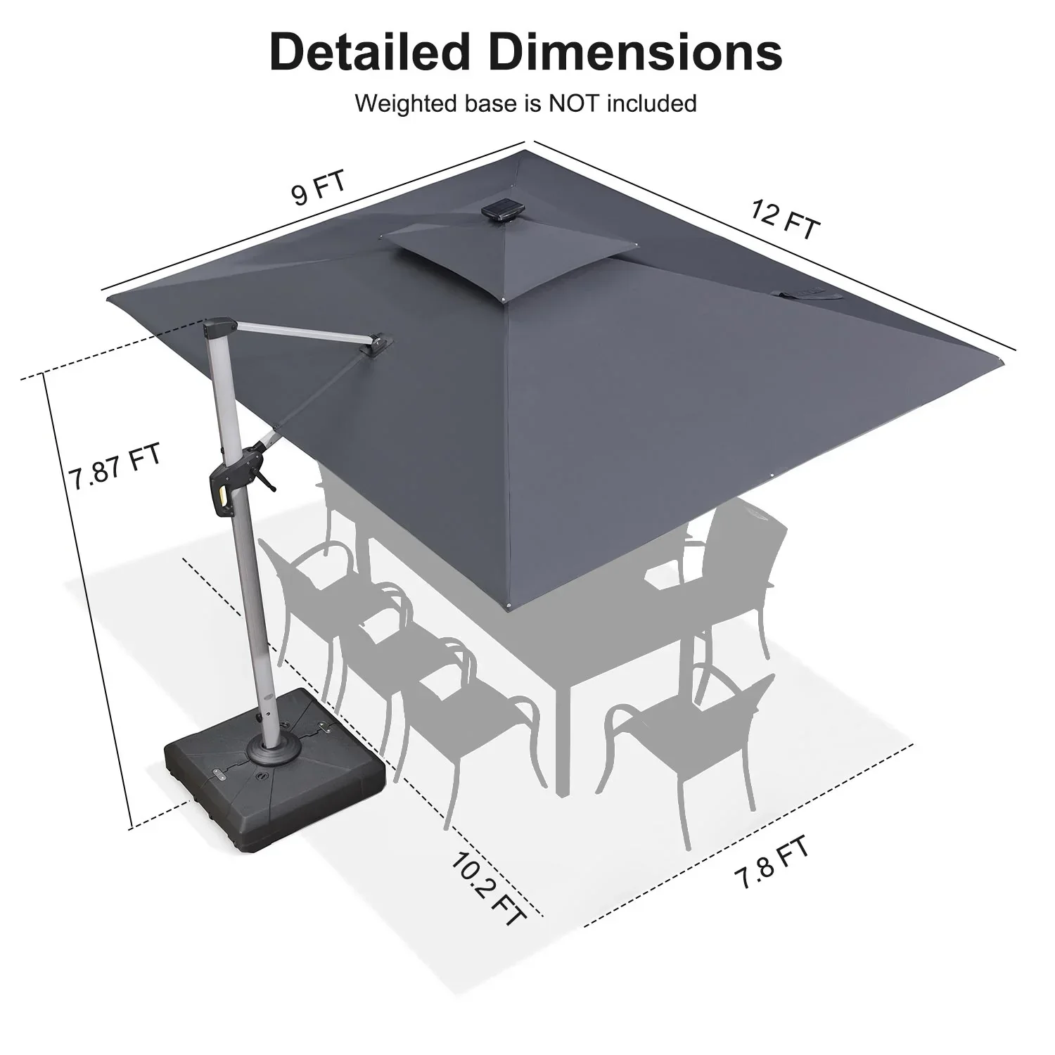 PURPLE LEAF Solar Powered Umbrella LED Rectangular Patio Umbrella with Lights - Image 150