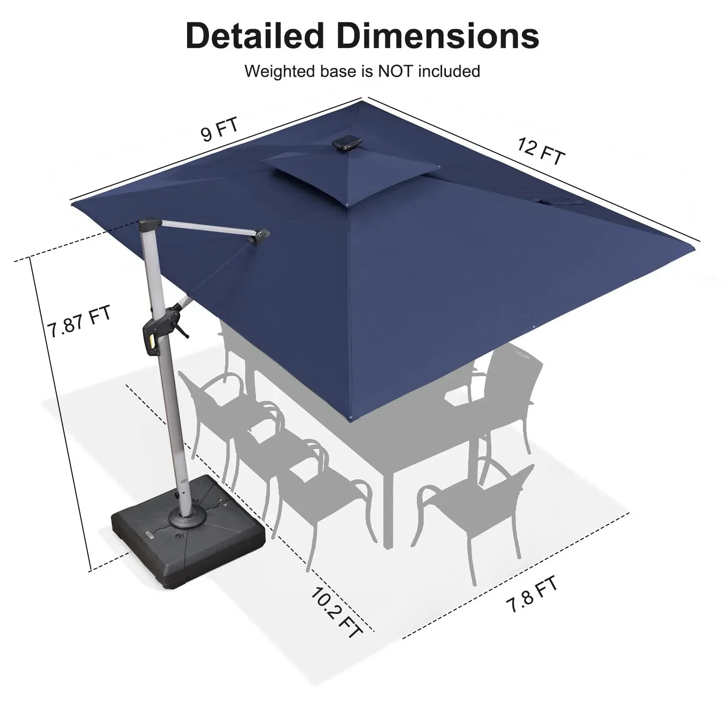 PURPLE LEAF Solar Powered Umbrella LED Rectangular Patio Umbrella with Lights - Image 151