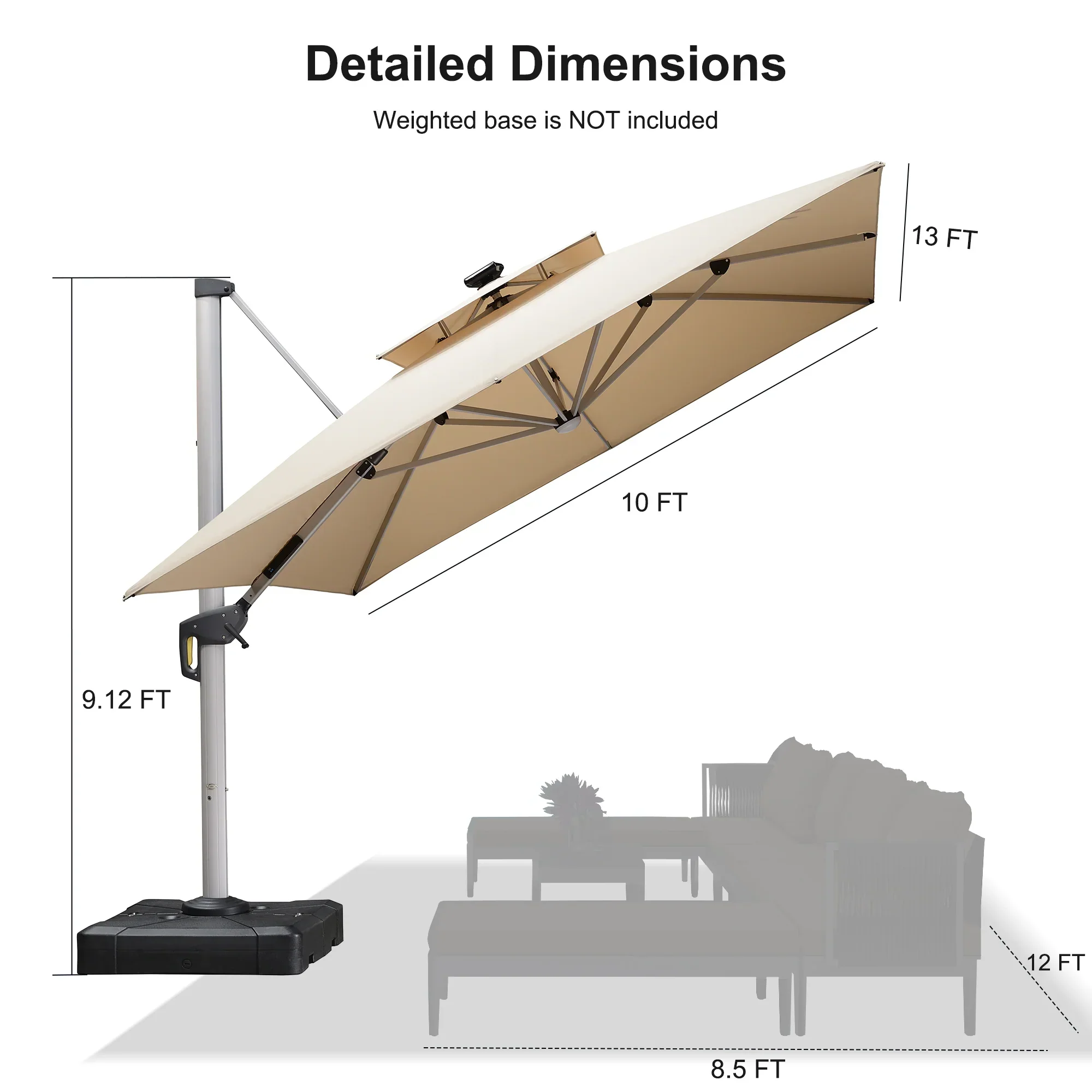PURPLE LEAF Solar Powered Umbrella LED Rectangular Patio Umbrella with Lights - Image 152