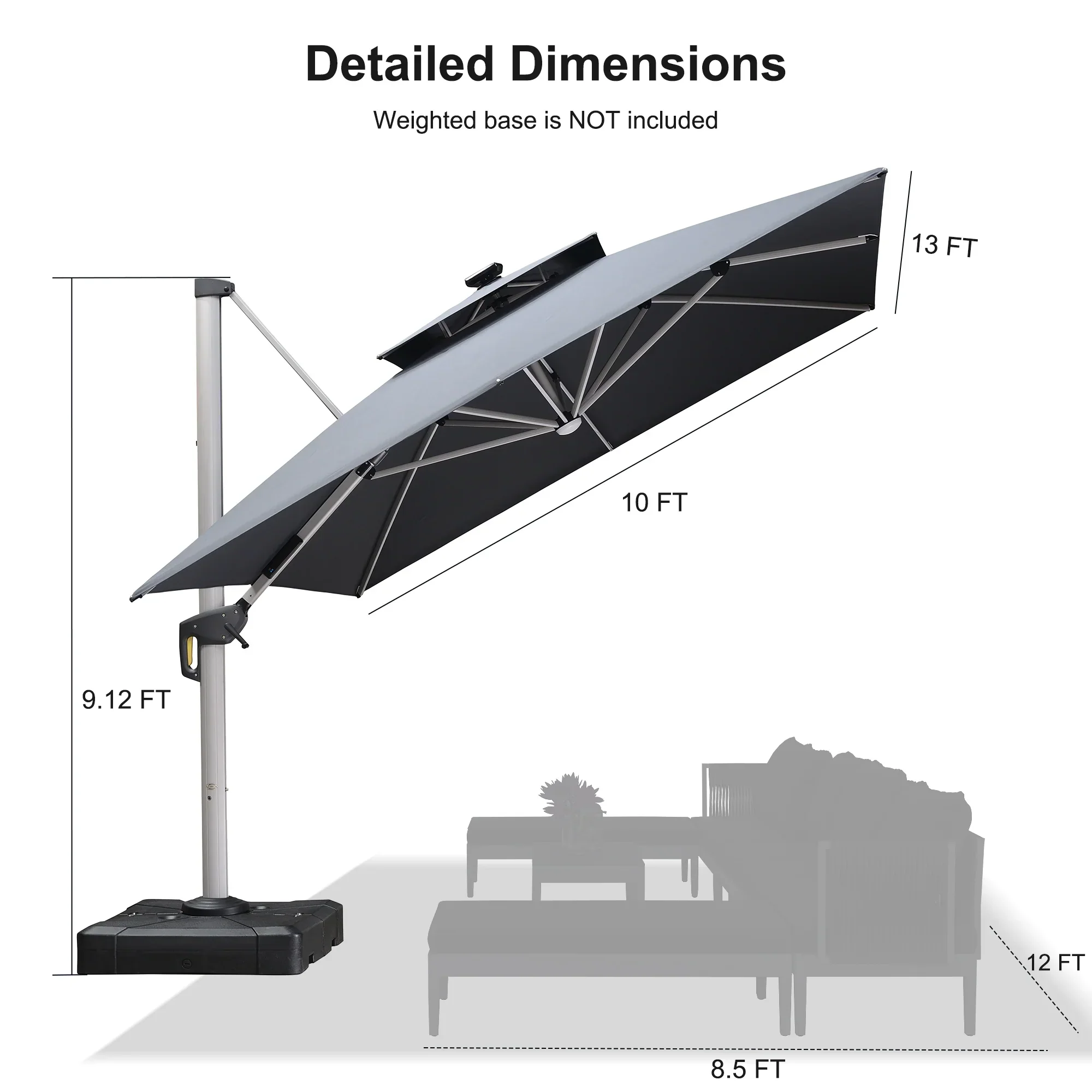 PURPLE LEAF Solar Powered Umbrella LED Rectangular Patio Umbrella with Lights - Image 153